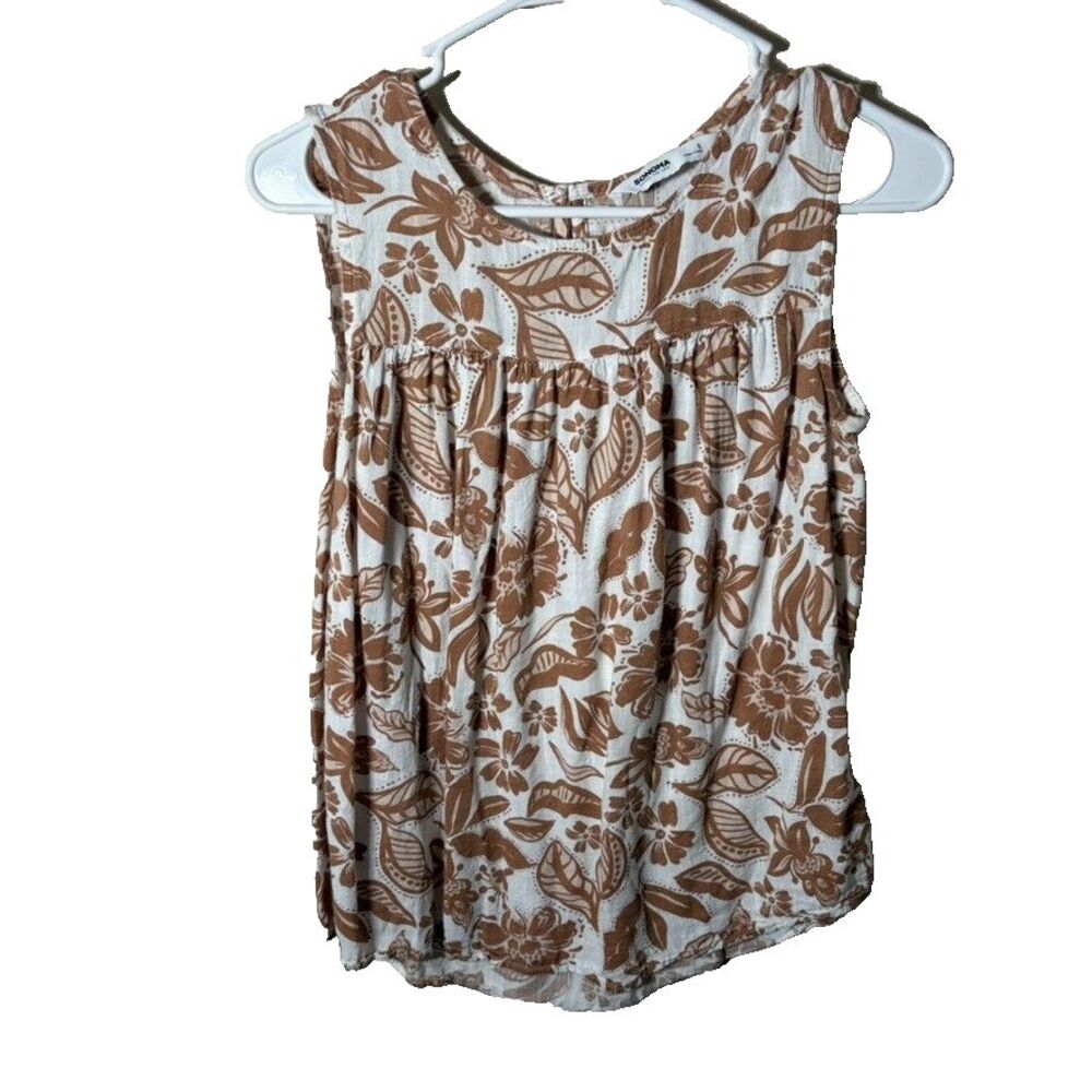 Sonoma Tank Top Women's Small Brown Floral Sleeveless Summer Round Neck Shirt